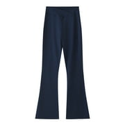 Girls Pants Girl's Leggings High Waisted Flare Pants Yoga Bootcut Pants Solid Color Full Length Bell Bottoms Girls Clothes Dark Blue 7 Years-8 Years